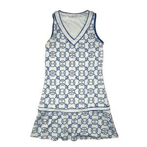 Wimbledon Small White Blue Nautical Rope Print Tennis Dress Pickleball Preppy